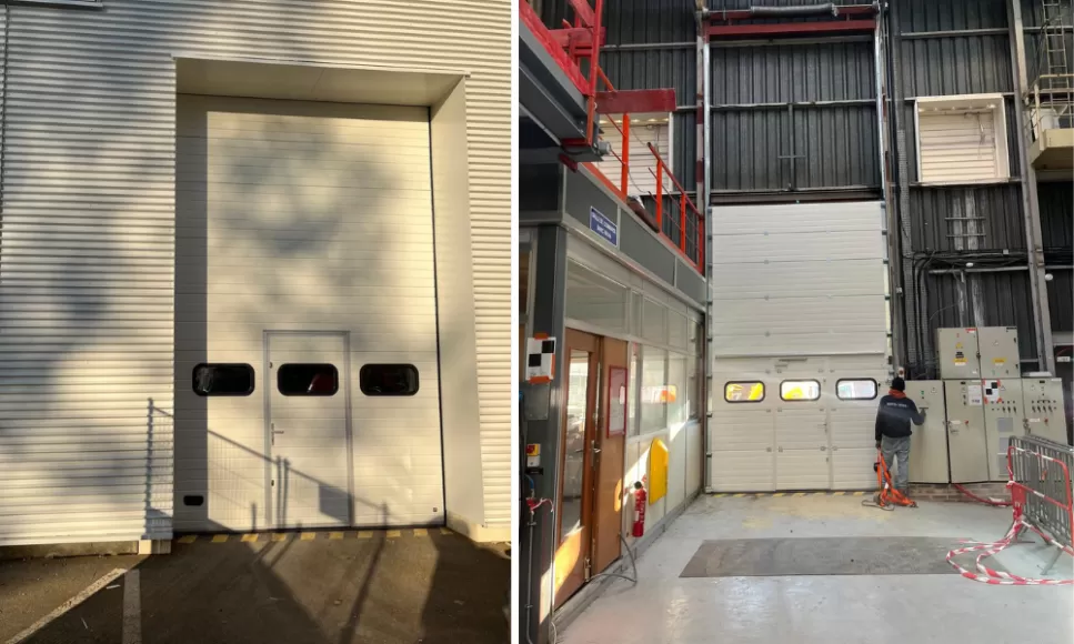 Réparation porte sectionnelle industrielle bloquée fermée Bréançon (95640)