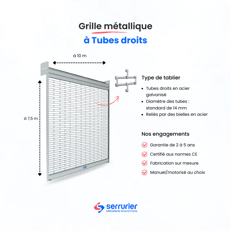Grille métallique bijoutier à tubes droits