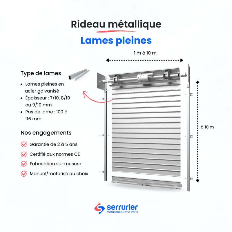 Rideau métallique à lames pleines