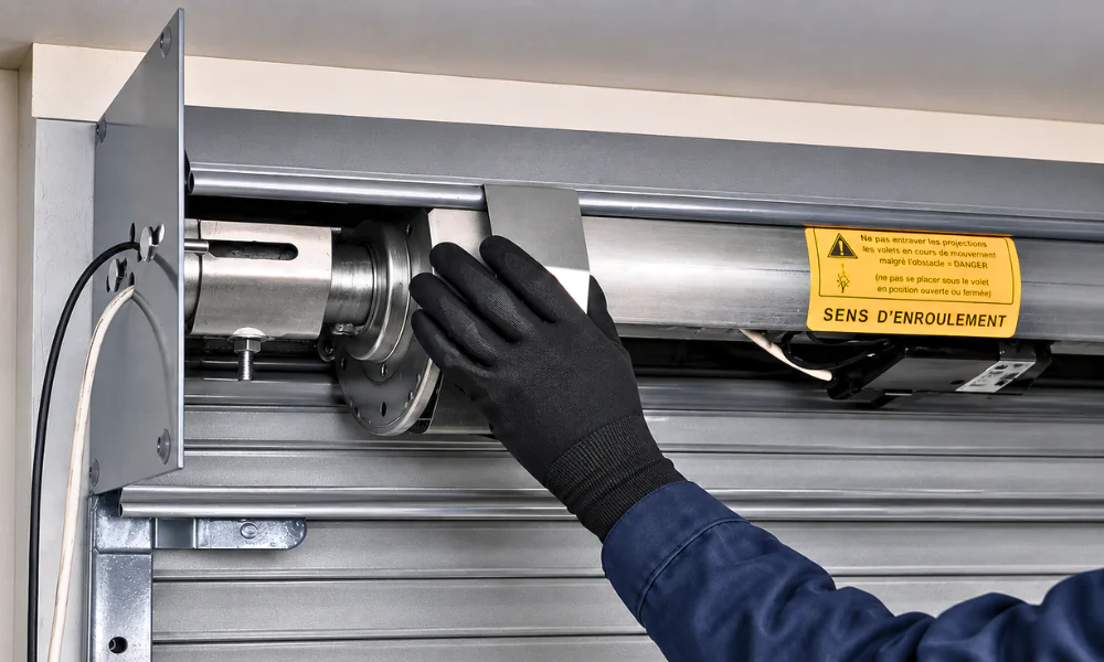 Fixation attache tablier rideau métallique