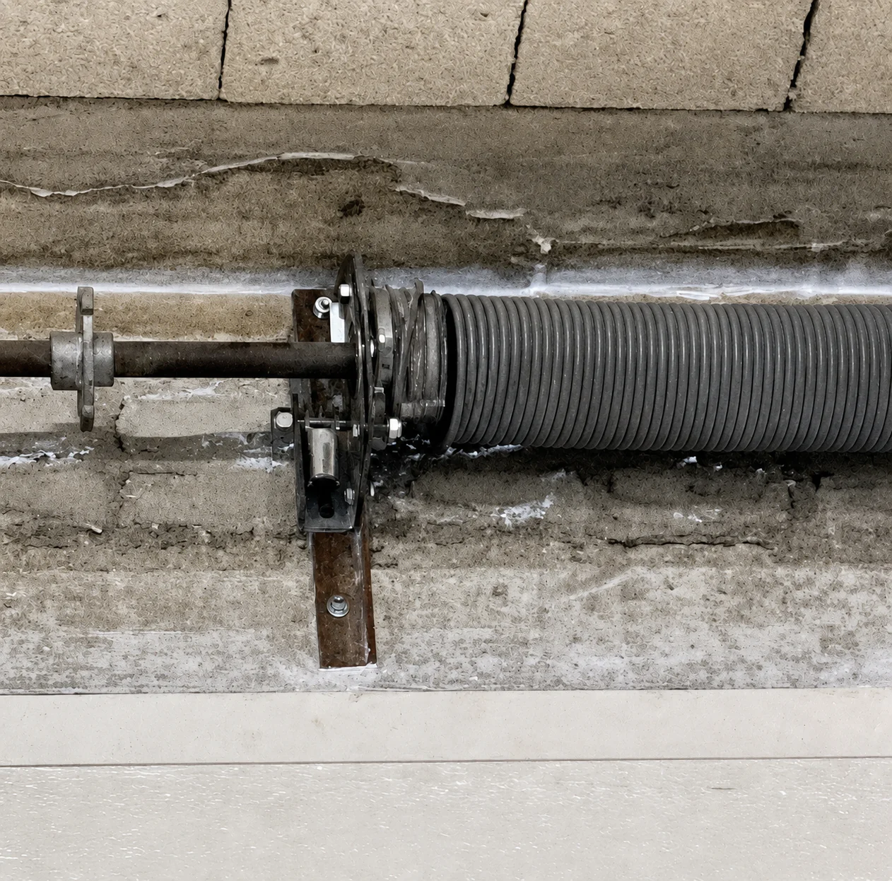 Nouvelle paire de ressorts de torsion posée sur une porte sectionnelle industrielle à Crosne (91560)