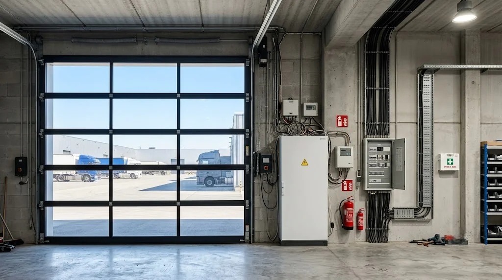 motorisation porte sectionnelle industrielle totalement vitrée Verrières-le-Buisson
